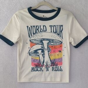 Goodie Two Sleeves Women's World Tour Rock N' Roll Mushroom‎ Shirt Size M